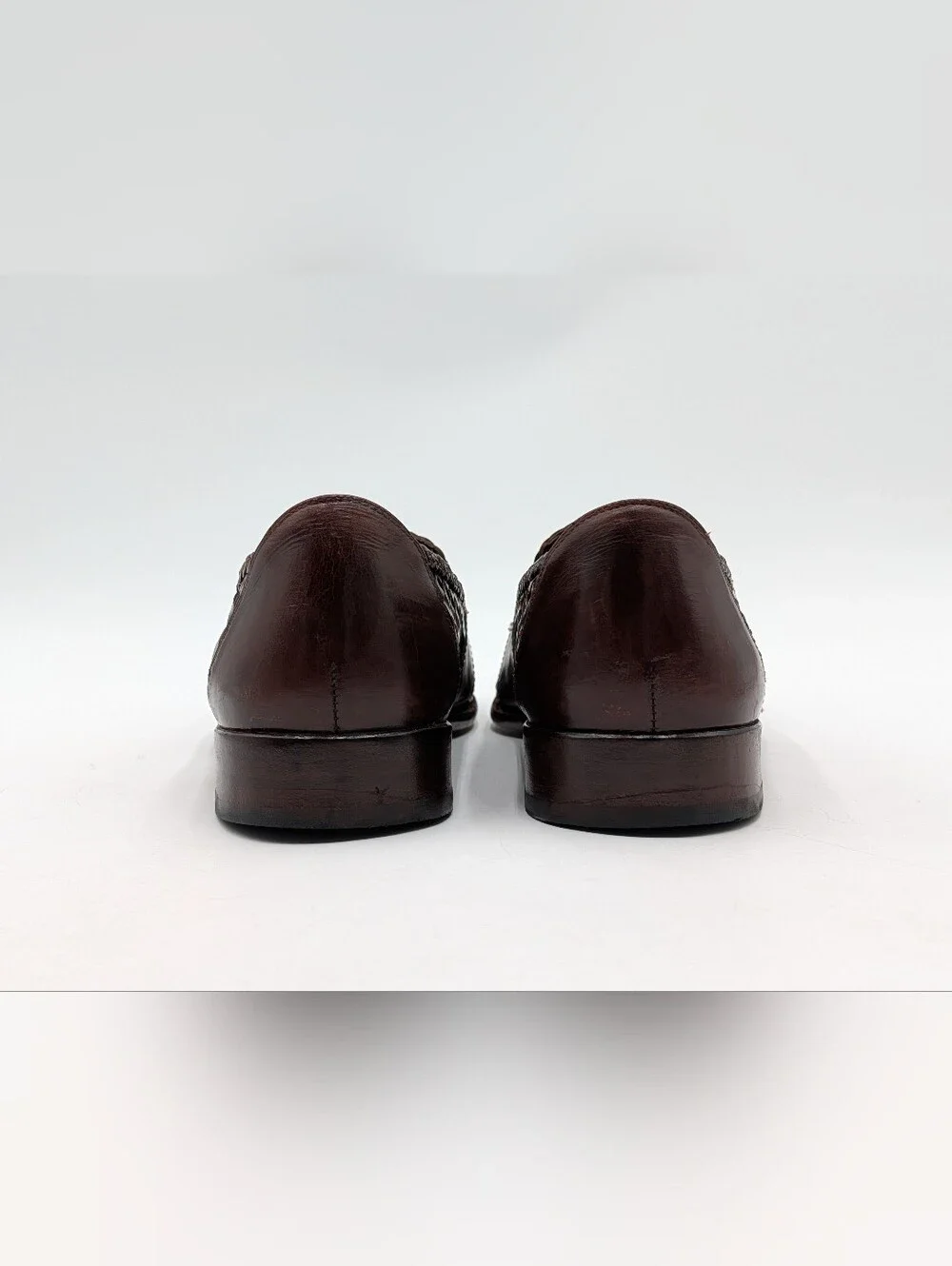 Bragano Size 10M Men's Oxblood-Brown Woven Leather Tassel Loafers Made in Italy